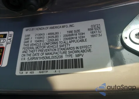 2021 Honda Cr-V Ex z USA, uszkodzony, nr VIN 5J6RW1H50ML005208